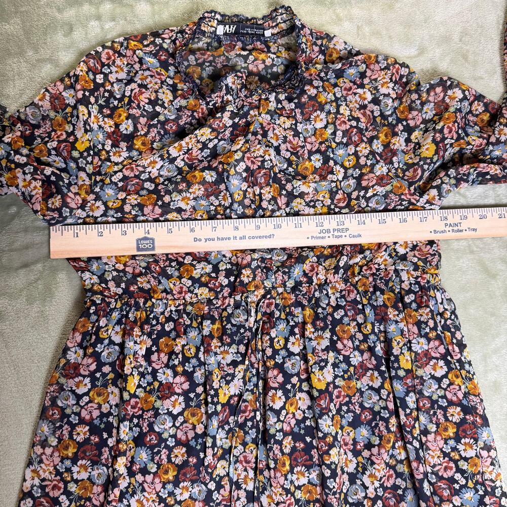 Zara Floral Chiffon Mini Dress Drawstring Waist Tiered Boho Long Sleeve - Picture 8 of 10